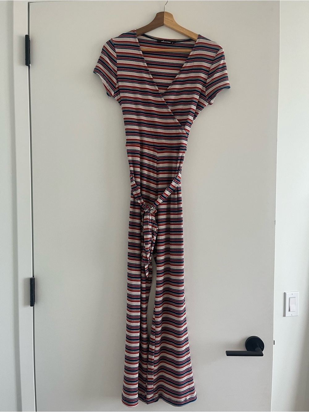 Striped Wrap Maxi Jumpsuit in Navy, Red & White
